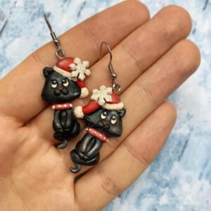 Lógós karácsonyi fekete macska fülbevaló