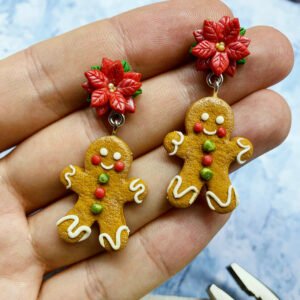 Mikulásvirágos mézeskalácsember fülbevaló