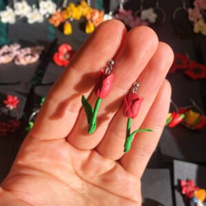 Bordó Tulipán - lógós fülbevaló