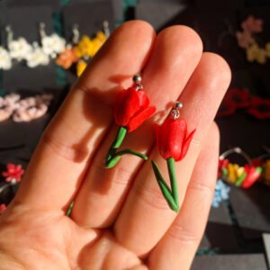 Piros tulipán - lógós fülbevaló