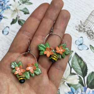 Méhecskés tavaszi harmónia - lógós fülbevaló