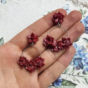 Bordó Pozsgakör lógós fülbevaló - beszúró végű